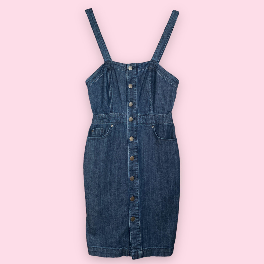 Universal Thread Sz 2 Stretch Denim Overall Button-Up Sleeveless Pinafore Dress